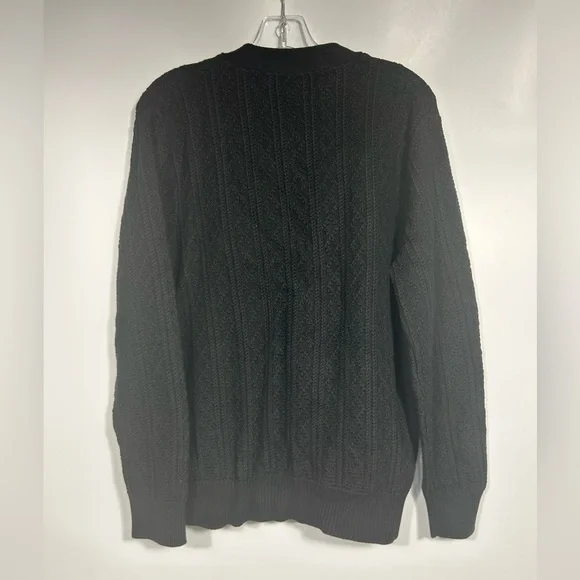 Knit for J.Crew Heritage cotton pointelle-stitch cardigan sweater Size M Black